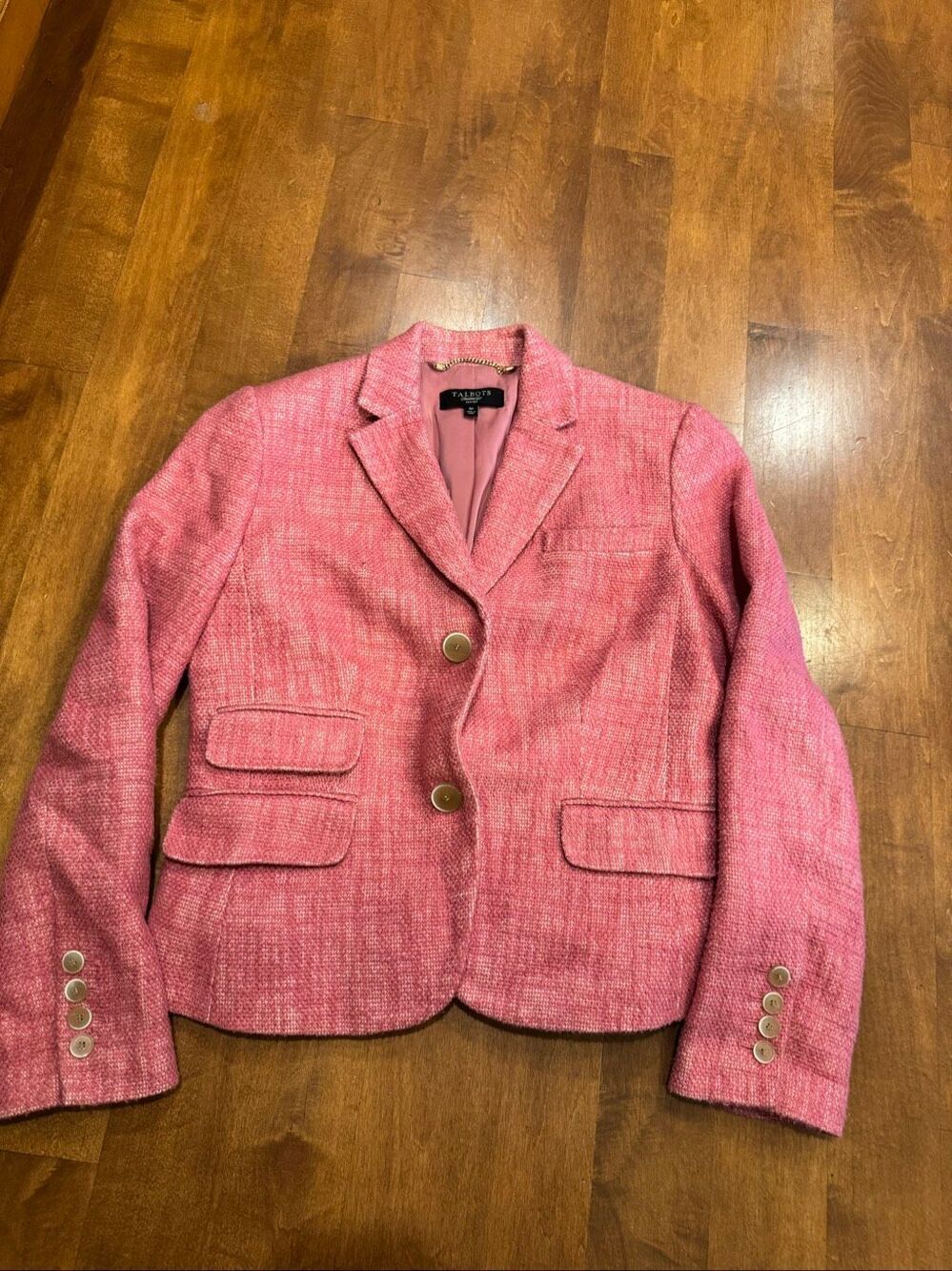 Talbots Petites 6P Pink Tweed Cotton Linen Blazer Jacket Preppy